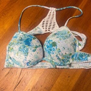 Victoria's Secret Blue and White Bikini with Crochet Detail